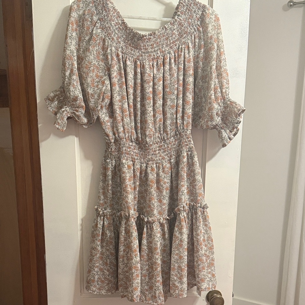 Dress Forum Long Sleeve Floral Dress - Orange and White